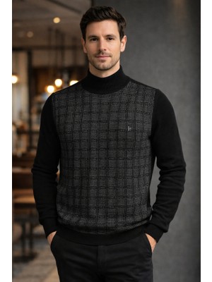 Karaca Yarım Balıkçı Yaka %50 Yün %50 Akrilik Erkek Kare Nokta Desenli Triko Kazak