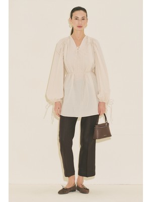 Manuka Bağlama Detaylı Tunik Vanilya