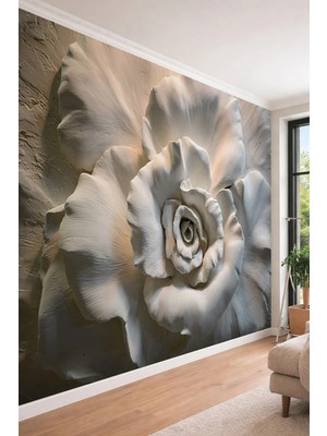 Dreamwall 3D Görünümlü Dev Gül ve Sanatsal Çiçek Rölyef Temalı Tekstil Duvar Kağıdı