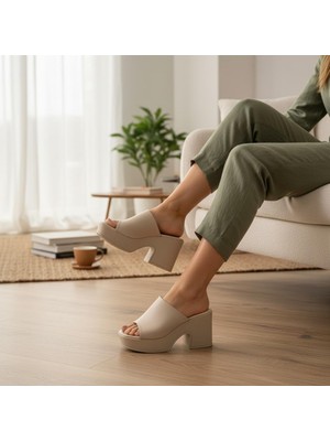 İnallar Ayakkabı Kadın Kalın Topuklu Düz Terlik