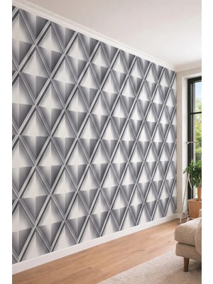 Dreamwall 3D Görünümlü Geometrik Prizma ve Elmas Desenli Tek Parça Tekstil Duvar Kağıdı