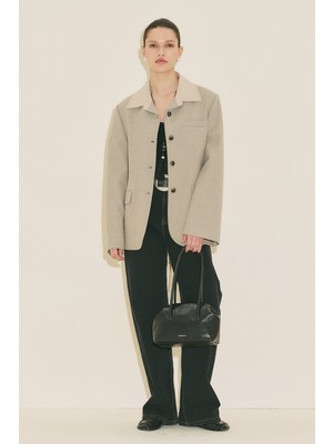 Manuka Kontrast Yakalı Tasarım Blazer Ceket Taş