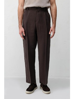 Antioch Koyu Kahve Lyocell Relaxed Fit Pileli Erkek Pantolon