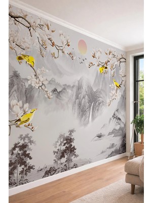 Dreamwall Uzak Doğu Esintili Kuş ve Çiçek Temalı Tekstil Duvar Kağıdı