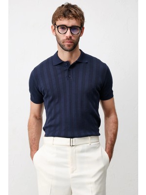 Antioch Lacivert Dokulu Triko Erkek Polo T-Shirt