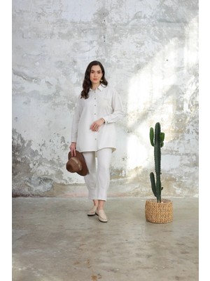 Cemo Kadın Dantel Cepli Uzun Kollu Düğmeli Gömlek