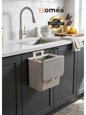 Homea 15 Lt Beyaz Çöp Kovası | Tezgah Üstü + Dolap Askılı | Fonksiyonel Kapaklı Mutfak Kovası Kahverengi