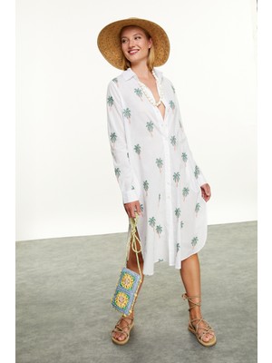 MUDO Etnik Nakışlı Midi Gömlek Elbise