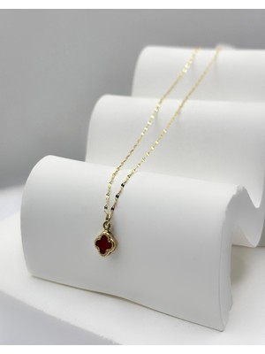 Diamine Pırlanta 14 Ayar Altın Mini Taşlı Yonca Kolye (6mm)