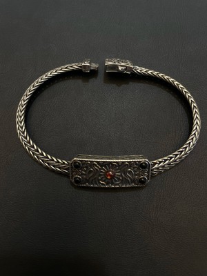 Luna Gümüş 7mm Kutu Kilit Ortası Taşlı Ikili Tilki Kuyruğu Model Gümüş Erkek Bileklik