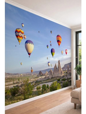 Dreamwall Kapadokya Peribacaları ve Sıcak Hava Balonları Tekstil Duvar Kağıdı