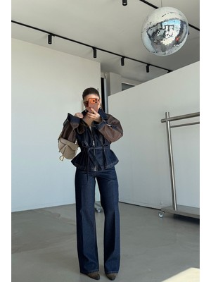 Özge Özgenç Iki Renk Denim Ceket Pantolon Takım