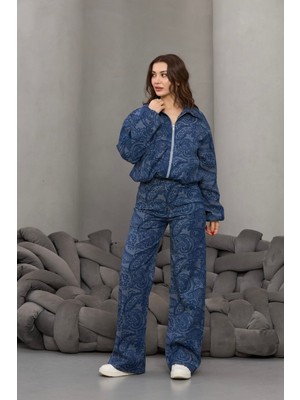 Fehu Bloom Kadın Desenli Kot Görünümlü Takım