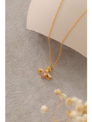 missamori 925 Ayar Gümüş Gold Kaplama Zirkon Taşlı Arı Kolye