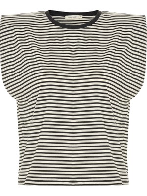 Çizgili Bisiklet Yaka Kolsuz T-Shırt
