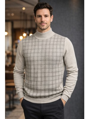 Karaca Yarım Balıkçı Yaka %50 Yün %50 Akrilik Erkek Kare Nokta Desenli Triko Kazak