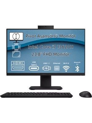 Asus Expertcenter P440VA Intel Core I7 13620H 32GB 512GB SSD 23.8"fhd Pivot Asansör Özellikli Windows 11 Pro All In One Bilgisayar P440VAK-DI710000B0DWP-103H