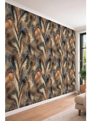 Dreamwall Modern Ebru Sanatı ve Soyut Dalga Desenli Tek Parça Tekstil Duvar Kağıdı