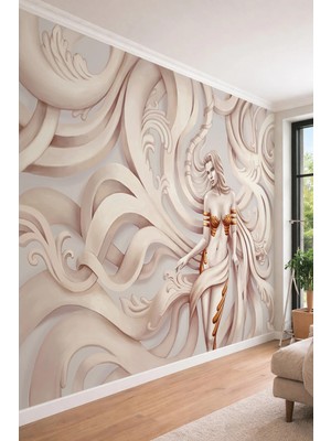 Dreamwall 3D Rölyef Görünümlü Modern Kadın Figürü -Tek Parça Tekstil Duvar Kağıdı