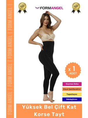 Carlburn #tayt 2 Beden Küçültür Diz Yapmaz Kaymaz Toparlayıcı Siyah Kadın Yüksek Bel Çift Kat Korse Tayt