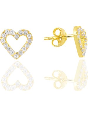 Söğütlü Silver Gümüş Altın Yaldızlı Kalp Küpe 925 Ayar Zirkon Taşlı Kadın Kullanıcı İçin