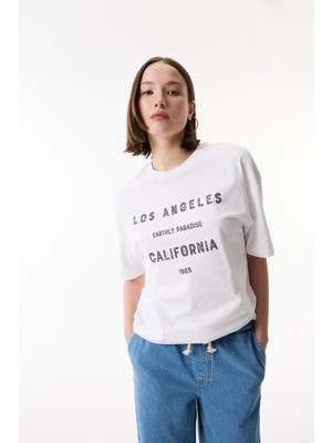 Baskılı Bisiklet Yaka Oversıze T-Shırt