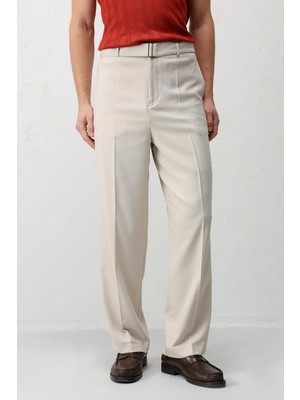 Antioch Bej Relaxed Fit Kemerli Erkek Pantolon
