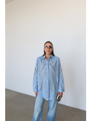 Özge Özgenç Boncuk Işlemeli Keten Gömlek