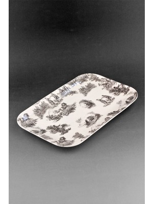 Bursa Porselen Dekor Siyah Ingiliz Büyük Boy Porselen Tepsi