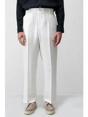 Antioch Ekru Lyocell Relaxed Fit Pileli Erkek Pantolon