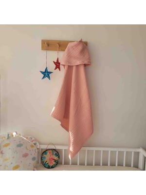 Zed Tasarım Atölyesi Başlıklı Müslin Bebek Banyo Havlusu- Pembe-4 Kat Müslim