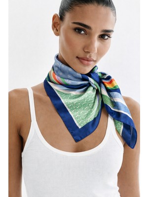 Modex Canlı Renk Modern Geometrik Desen Ipeksi Saten Fular (70*70CM)