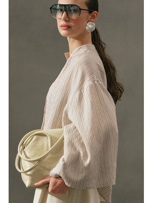 Manuka Kimono Kol Bluz Kahverengi Çizgili