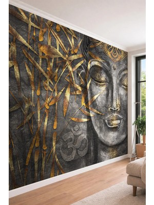Dreamwall Bambu Yapraklı Budha Portresi - Zen ve Meditasyon Temalı Tekstil Duvar Kağıdı
