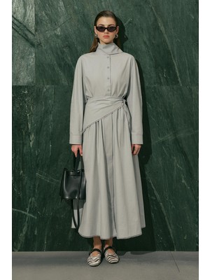 Manuka Bağlama Yaka Bluz Mavi