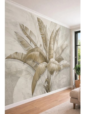 Dreamwall 3D Görünümlü Vintage Palmiye Yaprağı Desenli Tek Parça Tekstil Duvar Kağıdı