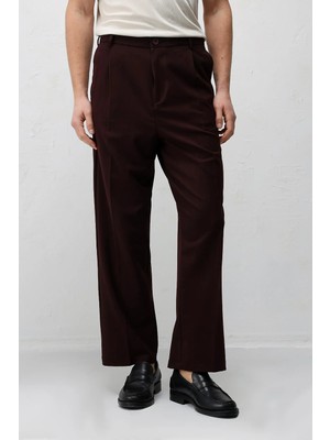 Antioch Bordo Pileli Relaxed Fit Erkek Pantolon