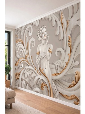 Dreamwall 3D Rölyef Etkili Barok Desenli Kadın Figürü - Klasik Sanat Temalı Tekstil Duvar Kağıdı