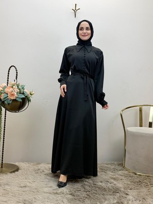 JOOQSTORE A Kesim Düğmeli Saten Elbise