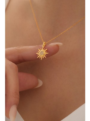 missamori 925 Ayar Gümüş Gold Kaplama Güneş Kolye