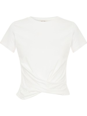 Kruvaze Detaylı Bisiklet Yaka T-Shırt