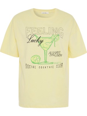 Baskılı Bisiklet Yaka Oversıze T-Shırt