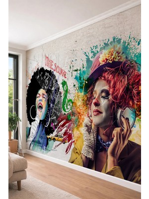 Dreamwall Pop-Art Stil Caz Sanatçısı ve Palyaço Temalı Müzik Ruhlu Tek Parça Tekstil Duvar Kağıdı