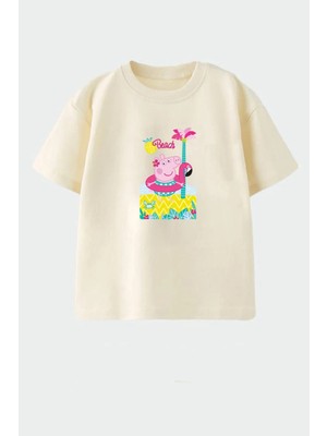 Monila Kız Çocuk Pamuklu Bisiklet Yaka Baskılı T-Shirt