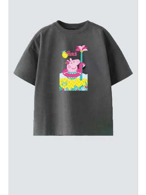 Monila Kız Çocuk Pamuklu Bisiklet Yaka Baskılı T-Shirt