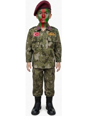 Pj Masks Single Sword Unisex/Erkek/Kız Çocuk Polis-Asker Kıyafeti Elbisesi Üniforma Takımı Kostüm (Bordo Bereli 5-6 Yaş)