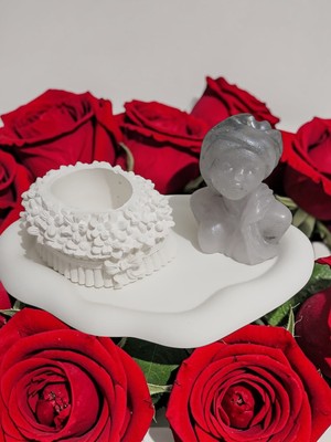 Doğal El Yapımı Helenistik Büst Mum ve Çiçek Detaylı Dekoratif Takı Tabağı Seti