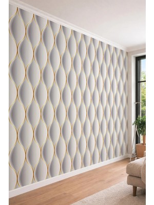 Dreamwall 3D Görünümlü-Varaklı Dalga ve Kavisli Geometrik Tek Parça Tekstil Duvar Kağıdı