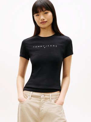 Tommy Hilfiger Tjw Dar Kesim Lineer Kadın Siyah T-Shirt DW0DW183980GK