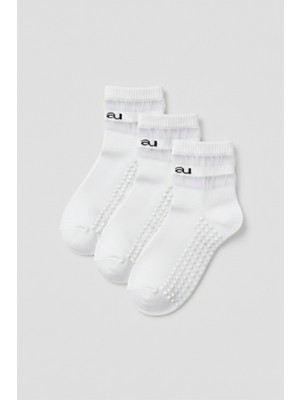 Allunique Beyaz Kaydırmaz Taban Yoga ve Pilates Çorabı 3'lü Paket Tencel Lifli